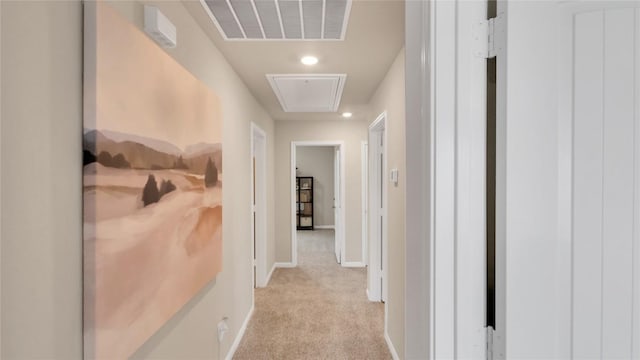 100 Heatherwood Ter, Marble Falls, TX 78654 - hallway with attic access, baseboards, light carpet, and recessed lighting