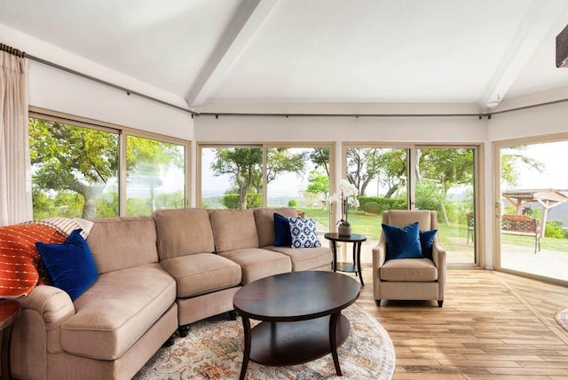 8016 Lupe Ln, Jonestown, TX 78645 - sunroom featuring beam ceiling and wood finished floors