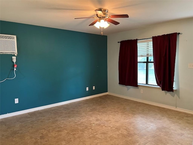 100 Acorn Trl, Cedar Creek, TX 78612 - empty room featuring ceiling fan, baseboards, and an AC wall unit