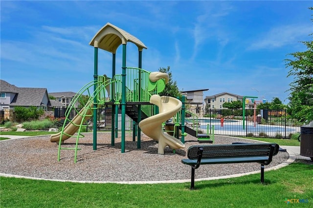 community jungle gym with fence and central air condition unit