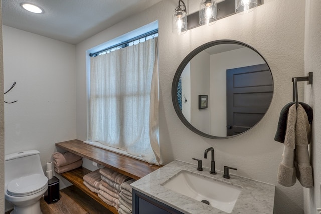 1433 Althaus Ranch Rd, Johnson City, TX 78636 - bathroom with wood finished floors, toilet, and vanity