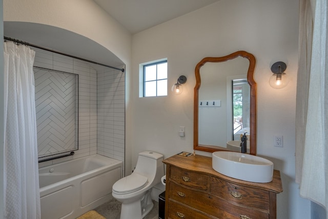 1433 Althaus Ranch Rd, Johnson City, TX 78636 - bathroom featuring toilet, shower / bathtub combination with curtain, and vanity