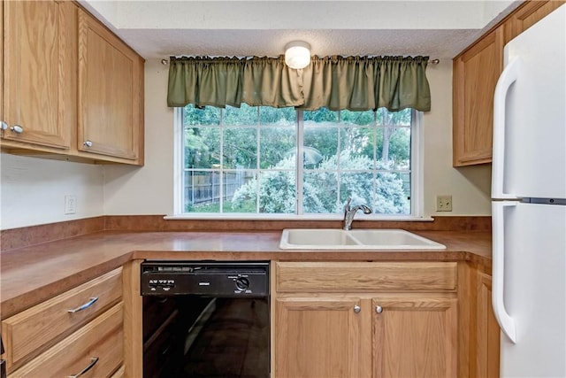 7309 Whispering Oaks Dr, Austin, TX 78745 - kitchen featuring freestanding refrigerator and black dishwasher