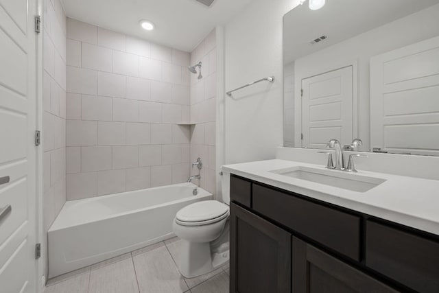 1928 Portobello Rd, Leander, TX 78641 - full bathroom featuring vanity, tile patterned floors, shower / tub combination, and recessed lighting