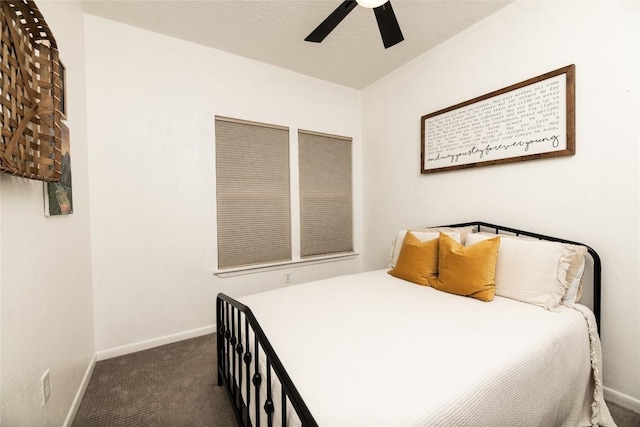 311 Quarry St, San Marcos, TX 78666 - bedroom with baseboards, carpet flooring, and a ceiling fan