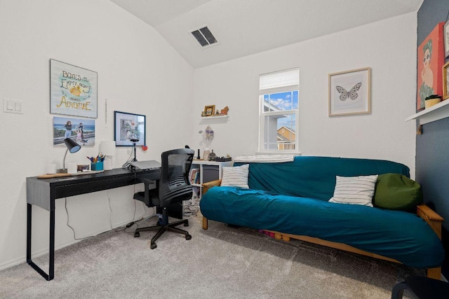 209 Sage Derby Dr, Hutto, TX 78634 - office area featuring vaulted ceiling and carpet floors