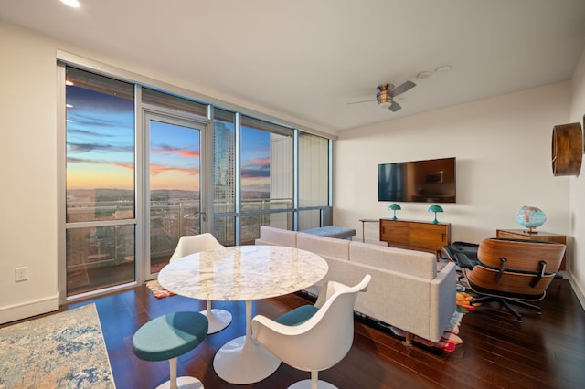 222 W Ave Unit 1908, Austin, TX 78701 - dining area with hardwood / wood-style floors, ceiling fan, and baseboards