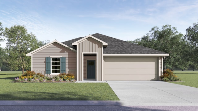 181 Morett Dr, Uhland, TX 78640 - view of front of house featuring a garage, driveway, a front lawn, and roof with shingles
