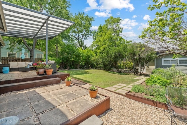 1704 W 34th St, Austin, TX 78703 - view of yard featuring an outdoor hangout area, a patio, and a pergola