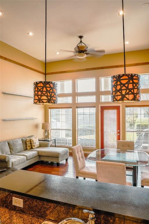 2918 Ranch Road 620th Rd N Unit J162, Austin, TX 78734 - living area with a ceiling fan, recessed lighting, and wood finished floors