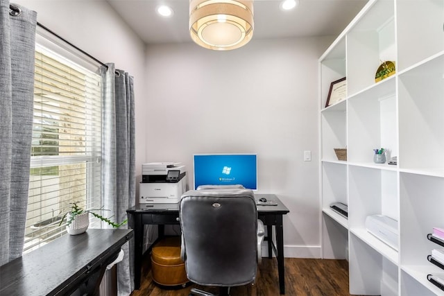 400 Capstone Dr, Marble Falls, TX 78654 - office area with wood finished floors, baseboards, and recessed lighting