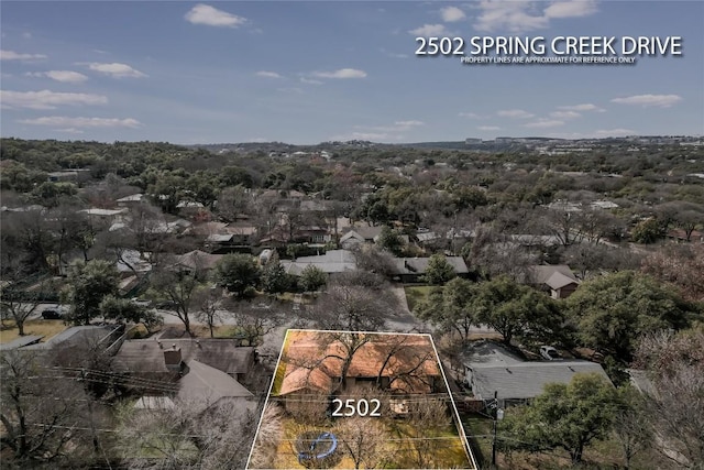 2502 Spring Creek Dr, Austin, TX 78704 - aerial perspective of suburban area with property boundaries highlighted