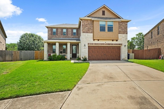 900 Lily Pad, Leander, TX 78641 - view of front of home featuring a garage, driveway, central air condition unit, and brick siding