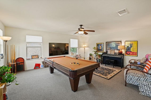 900 Lily Pad, Leander, TX 78641 - rec room featuring carpet flooring, a ceiling fan, pool table, and baseboards