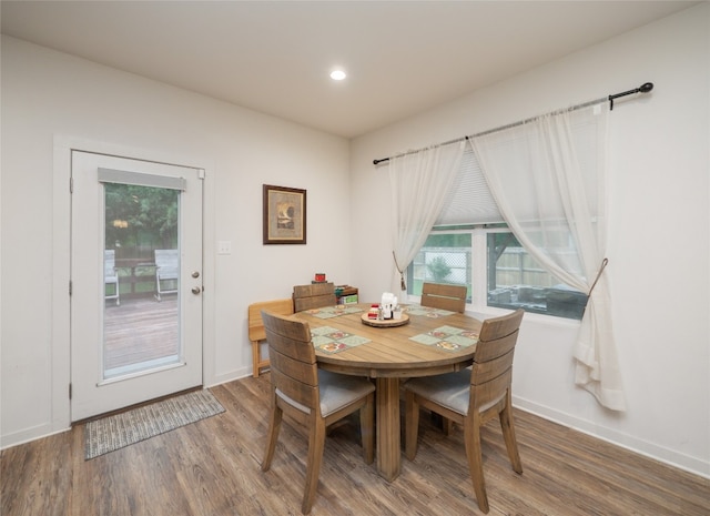 116 Naalehu Ct, Bastrop, TX 78602 - dining space with wood finished floors, baseboards, and recessed lighting