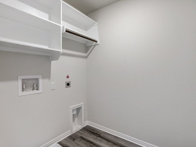 1850 Settlers Glen Dr Unit 502, Round Rock, TX 78665 - laundry room featuring hookup for an electric dryer, hookup for a washing machine, dark wood-style flooring, and baseboards