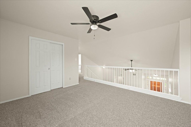 15411 Ora Ln, Pflugerville, TX 78660 - additional living space featuring ceiling fan, carpet flooring, vaulted ceiling, and baseboards