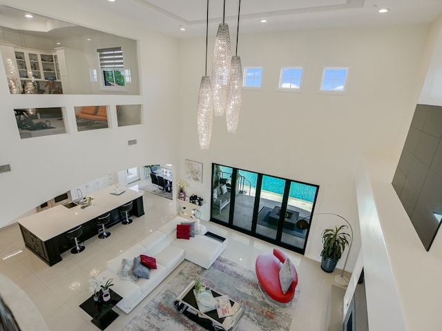 1001 Marly Way, Austin, TX 78733 - living room featuring a towering ceiling and recessed lighting