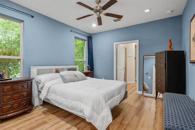 805 Willow Creek Cir, San Marcos, TX 78666 - bedroom featuring light wood-style floors, recessed lighting, and a ceiling fan