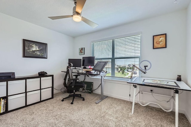 13908 Neskar Dr, Pflugerville, TX 78660 - carpeted home office with ceiling fan and baseboards