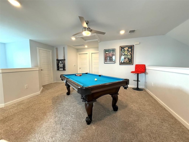 13908 Neskar Dr, Pflugerville, TX 78660 - recreation room featuring pool table, attic access, carpet, baseboards, and recessed lighting