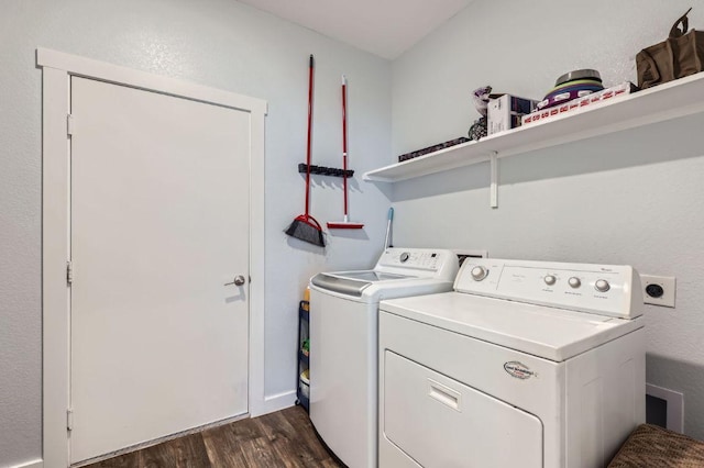 13908 Neskar Dr, Pflugerville, TX 78660 - laundry area featuring dark wood finished floors and independent washer and dryer