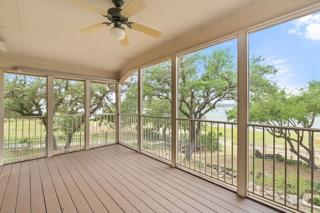 212 Lakefront Dr, Point Venture, TX 78645 - unfurnished sunroom featuring a ceiling fan and healthy amount of natural light