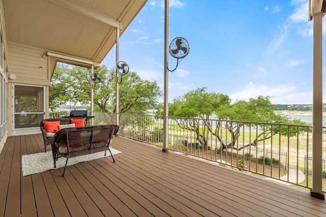 212 Lakefront Dr, Point Venture, TX 78645 - wooden terrace featuring a water view and outdoor lounge area