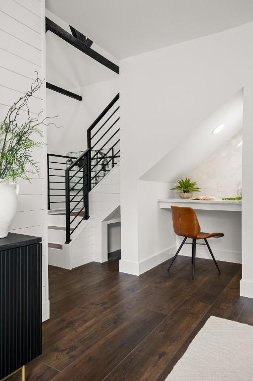 48 Chicon St, Austin, TX 78702 - stairs with hardwood / wood-style flooring and baseboards