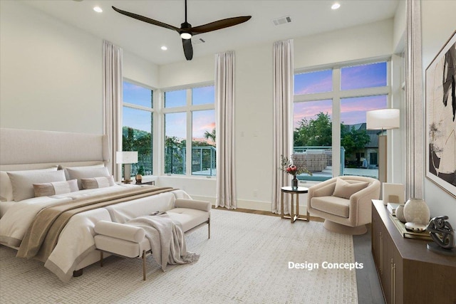 98 Wennmohs Pl, Horseshoe Bay, TX 78657 - bedroom with access to exterior, recessed lighting, and a ceiling fan