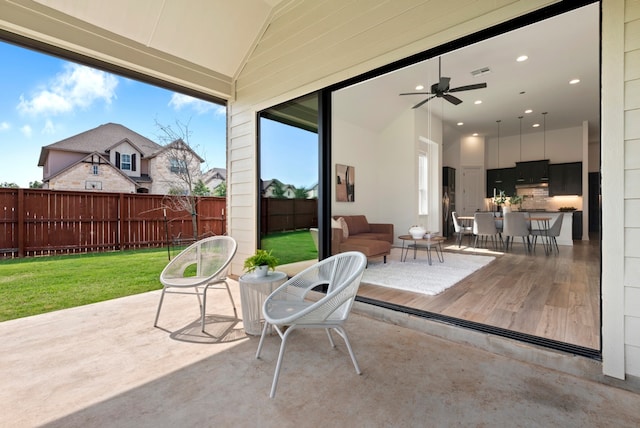 300 Barrel Bnd, Georgetown, TX 78628 - fenced backyard featuring a patio and ceiling fan