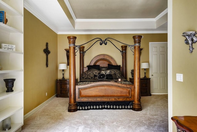 3211 Constitution Dr, Lago Vista, TX 78645 - carpeted bedroom featuring a raised ceiling and ornamental molding