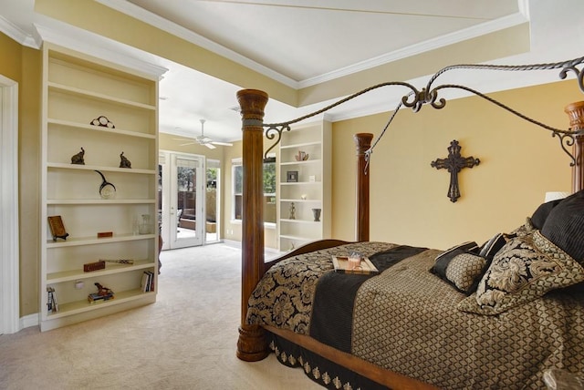 3211 Constitution Dr, Lago Vista, TX 78645 - bedroom with carpet flooring, access to outside, and ornamental molding