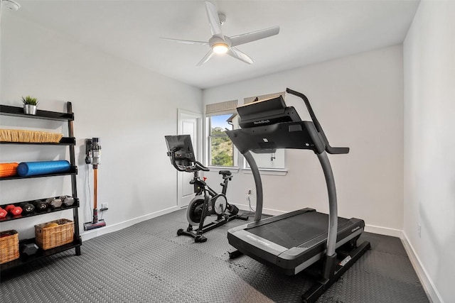 6901 Davenport Divide Rd, Austin, TX 78738 - workout room with ceiling fan and baseboards