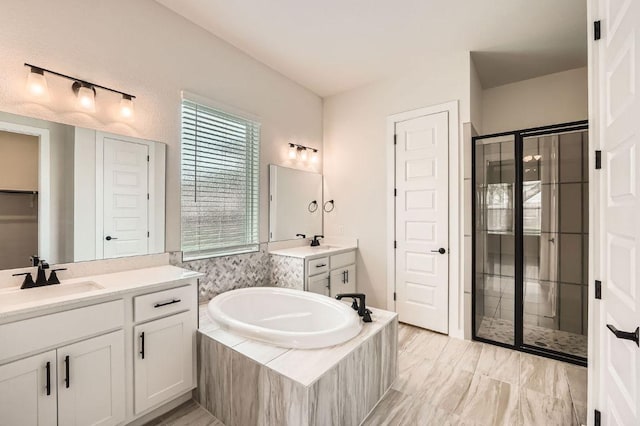 461 Constitution Way, Kyle, TX 78640 - full bath with a stall shower, a bath, a closet, and two vanities