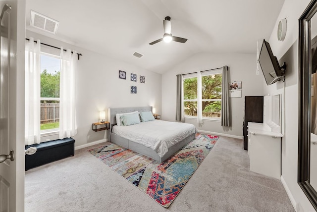 4404 Cierne Cv, Round Rock, TX 78681 - bedroom with carpet, baseboards, lofted ceiling, and a ceiling fan