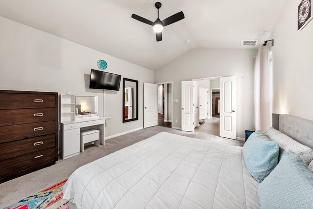 4404 Cierne Cv, Round Rock, TX 78681 - bedroom with lofted ceiling, light carpet, baseboards, ceiling fan, and an office area