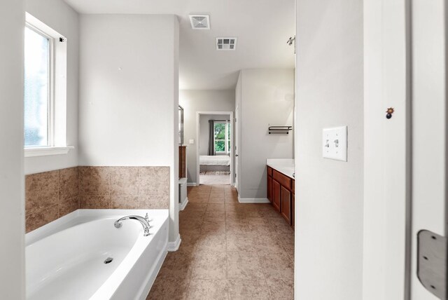 4404 Cierne Cv, Round Rock, TX 78681 - bathroom featuring vanity, a garden tub, tile patterned floors, and baseboards