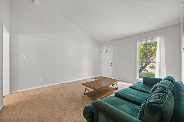 5808 Cedardale Dr, Austin, TX 78745 - carpeted living area featuring baseboards and high vaulted ceiling