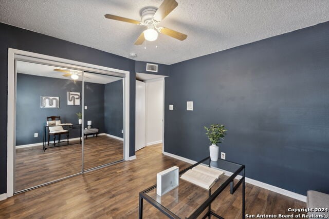 2918 Ranch Road 620th Rd N Unit C122, Austin, TX 78734 - home office with a ceiling fan, a textured ceiling, wood finished floors, and baseboards