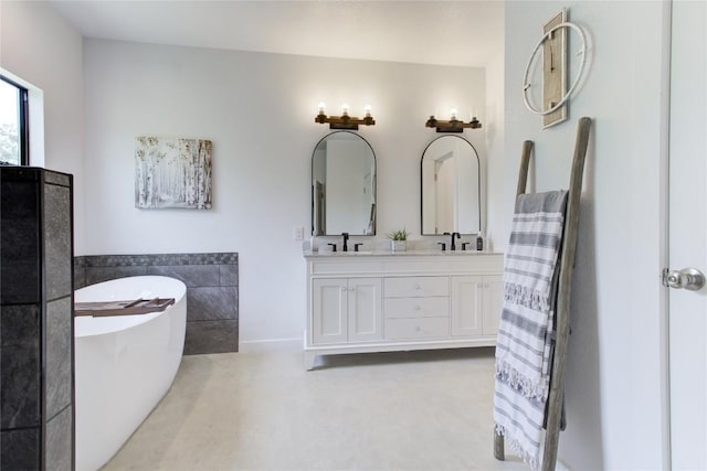 1215 Ridge Harbor Dr, Spicewood, TX 78669 - full bath featuring a soaking tub, finished concrete flooring, and double vanity