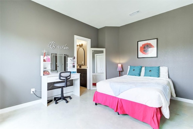 1215 Ridge Harbor Dr, Spicewood, TX 78669 - bedroom with an office area, baseboards, and finished concrete flooring