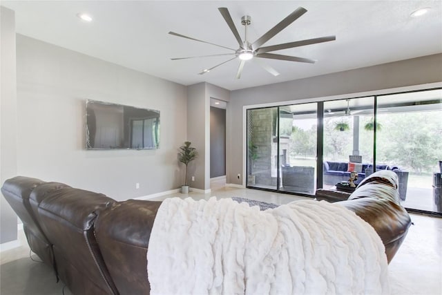 1215 Ridge Harbor Dr, Spicewood, TX 78669 - living room with a ceiling fan, baseboards, and recessed lighting