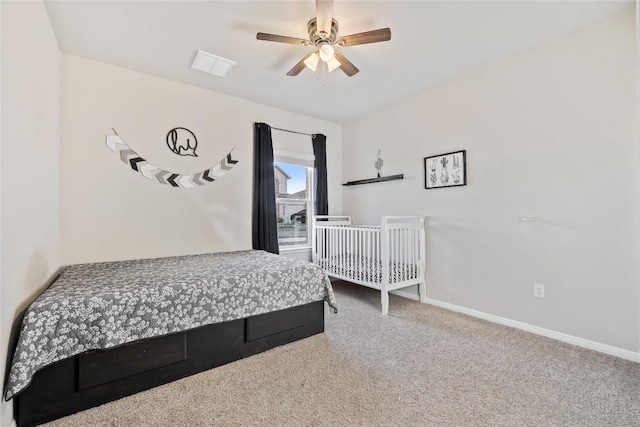 208 Shiner Ln, Georgetown, TX 78626 - carpeted bedroom featuring baseboards and ceiling fan