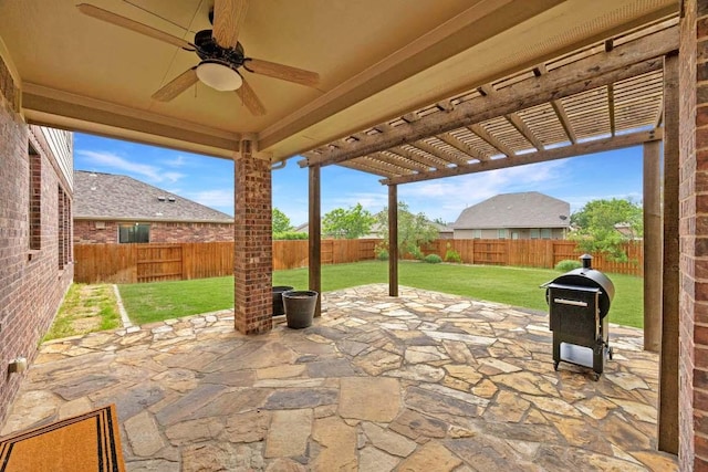 2817 Dusty Chisolm Trl, Pflugerville, TX 78660 - view of patio featuring a ceiling fan, a pergola, and a grill