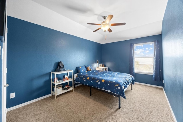2817 Dusty Chisolm Trl, Pflugerville, TX 78660 - bedroom with carpet floors, baseboards, and ceiling fan
