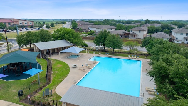 11117 Boundless Valley Dr, Austin, TX 78754 - community pool with a residential view and a patio