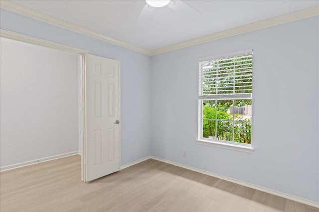 16900 Abyssinian Ln, Round Rock, TX 78681 - unfurnished room with light wood-type flooring, ceiling fan, ornamental molding, and baseboards