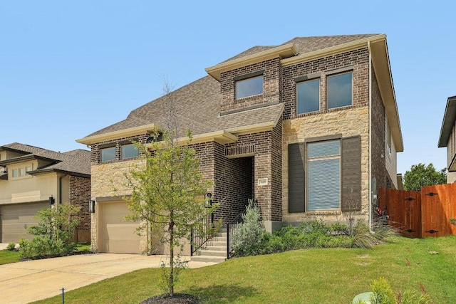 125 Bauer Loop, Liberty Hill, TX 78642 - view of front of house featuring driveway, an attached garage, brick siding, and roof with shingles