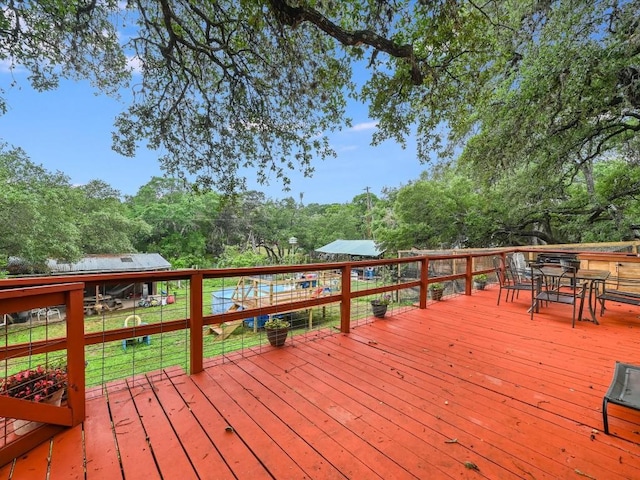 1576 Westview Court Dr, Canyon Lake, TX 78133 - wooden deck with outdoor dining area